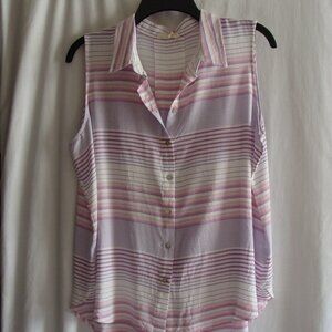 JUNE and DELANCY Purple & White STRIPE Sleeveless BUTTON Down Blouse Sz LARGE